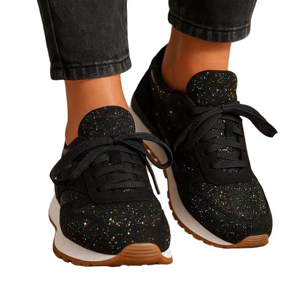 Damen Schnürsneaker mit Glitzeroberfläche-Women Footwear-Alpenkind