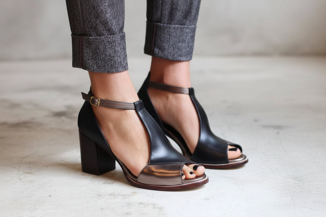 Damen Schuhe mit offener Vorderpartie und T-Riemen-Women Footwear-Alpenkind