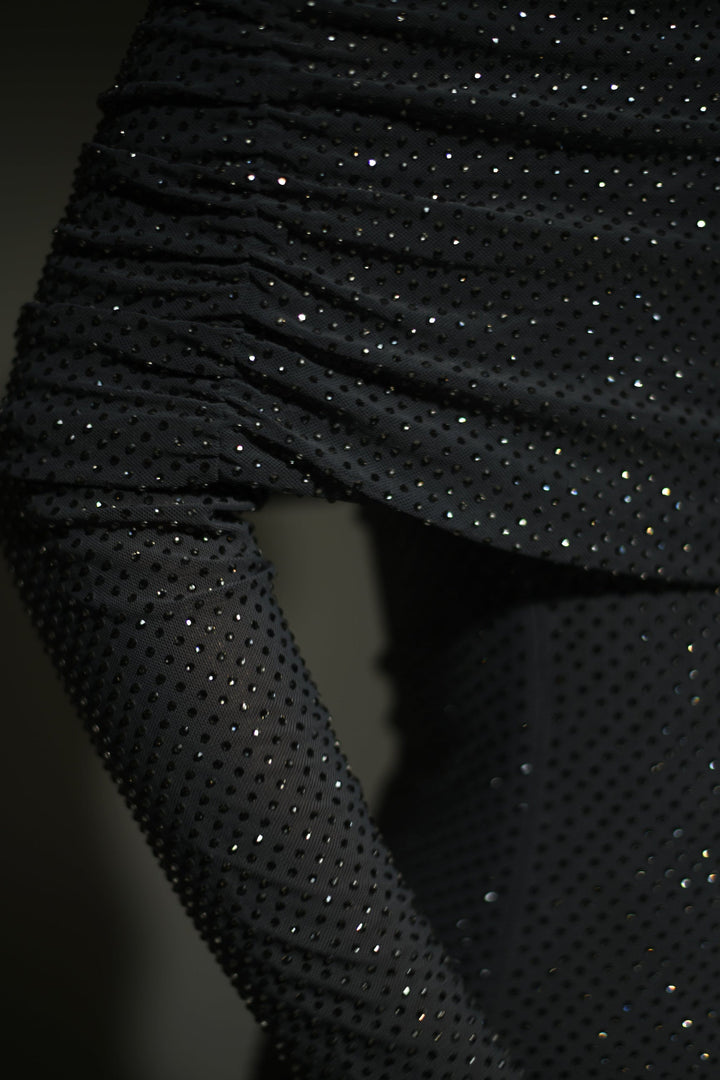 Damen Schulterfreies Glitzer-Maxikleid mit langen Ärmeln