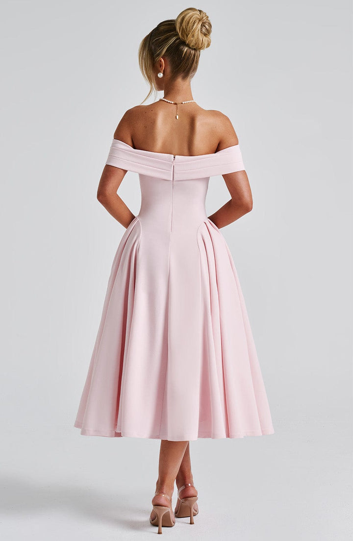 Damen Schulterfreies Midikleid mit gefaltetem Halsausschnitt und ausgestelltem Rock