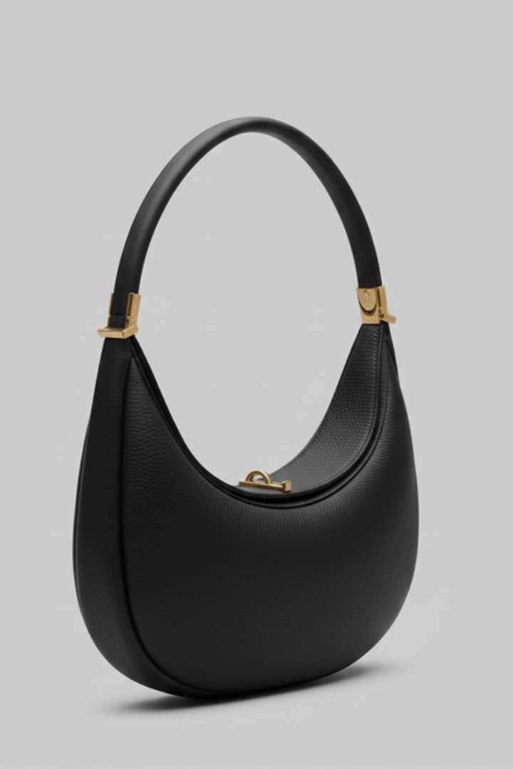 Damen Schultertasche mit gebogener Silhouette und Tragegriff-Women Accessories-Alpenkind