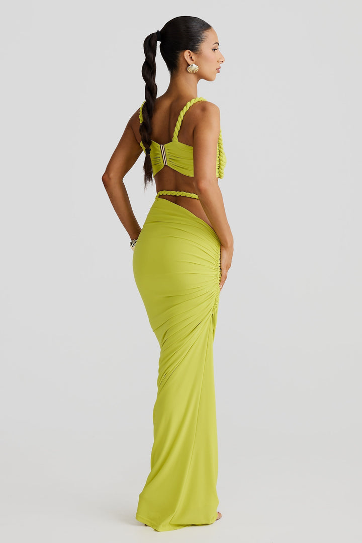 Damen Set mit Bustier-Oberteil und Maxirock mit geflochtenen Trägern und seitlicher Raffung