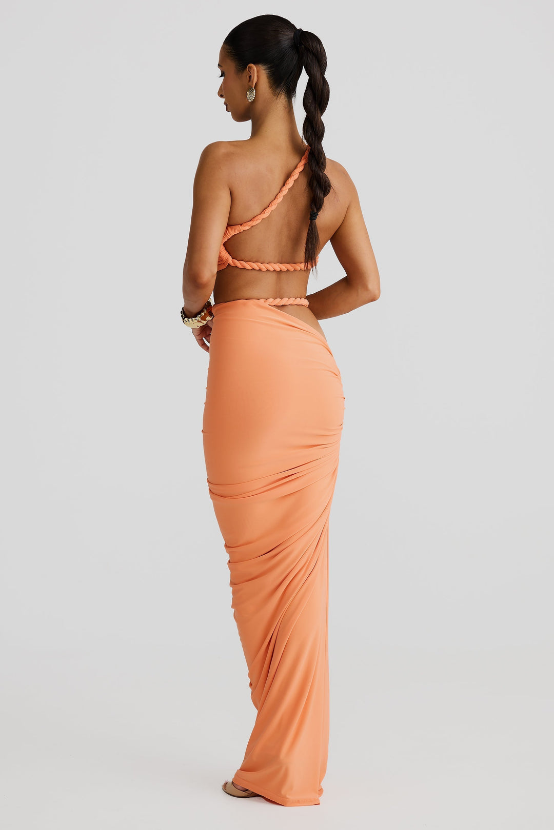 Damen Set mit Bustier-Oberteil und Maxirock mit geflochtenen Trägern und seitlicher Raffung