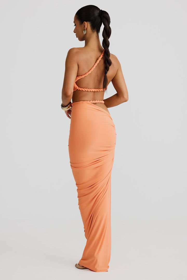 Damen Set mit Bustier-Oberteil und Maxirock mit geflochtenen Trägern und seitlicher Raffung