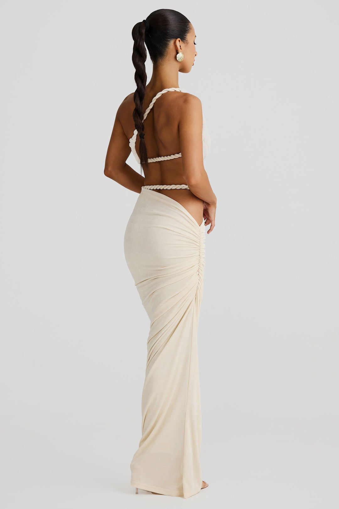 Damen Set mit Bustier-Oberteil und Maxirock mit geflochtenen Trägern und seitlicher Raffung