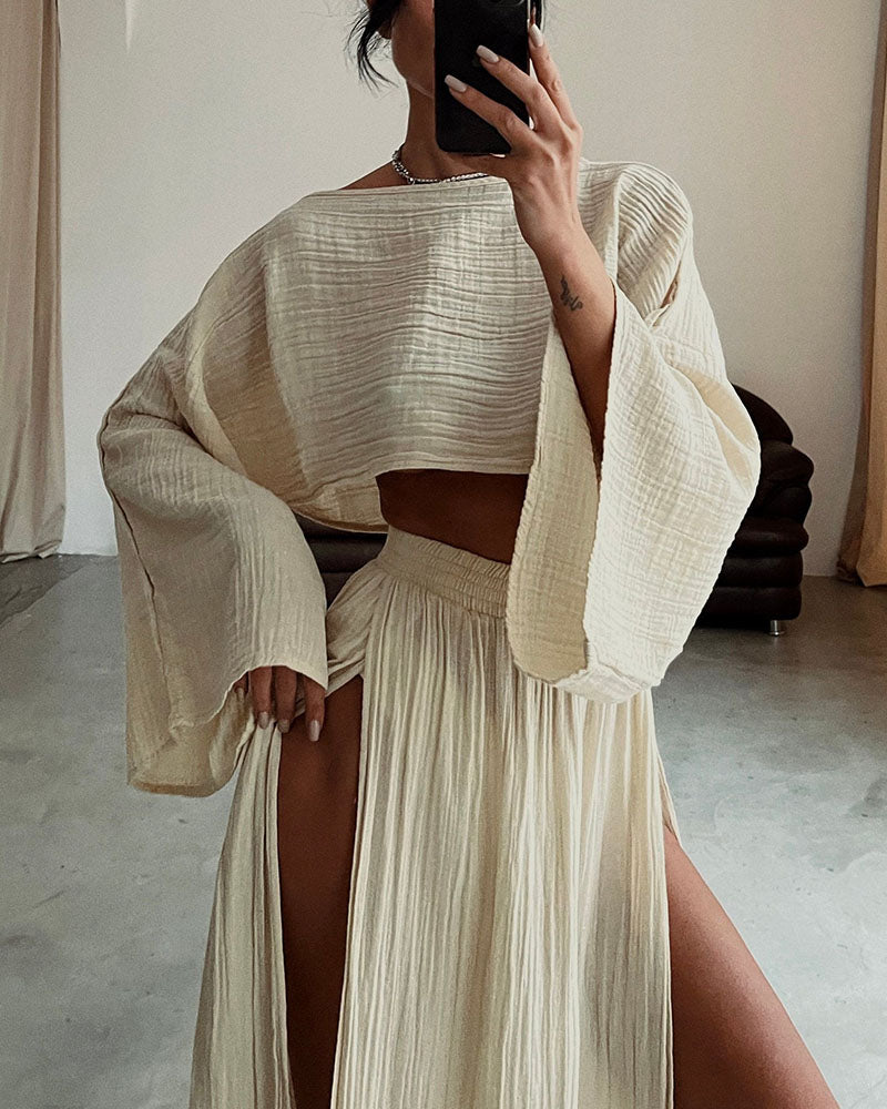 Damen Set mit Crop-Top und Maxirock mit Seitenschlitz