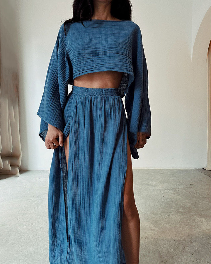 Damen Set mit Crop-Top und Maxirock mit Seitenschlitz