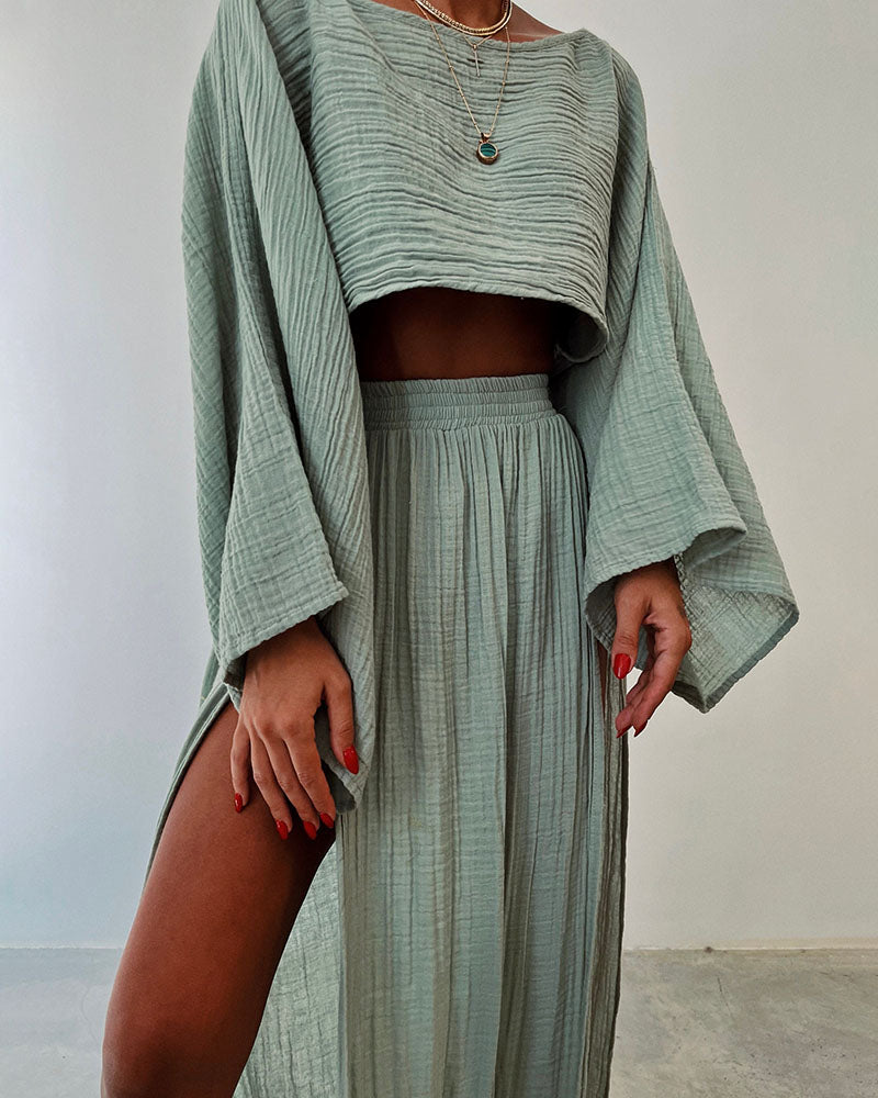 Damen Set mit Crop-Top und Maxirock mit Seitenschlitz