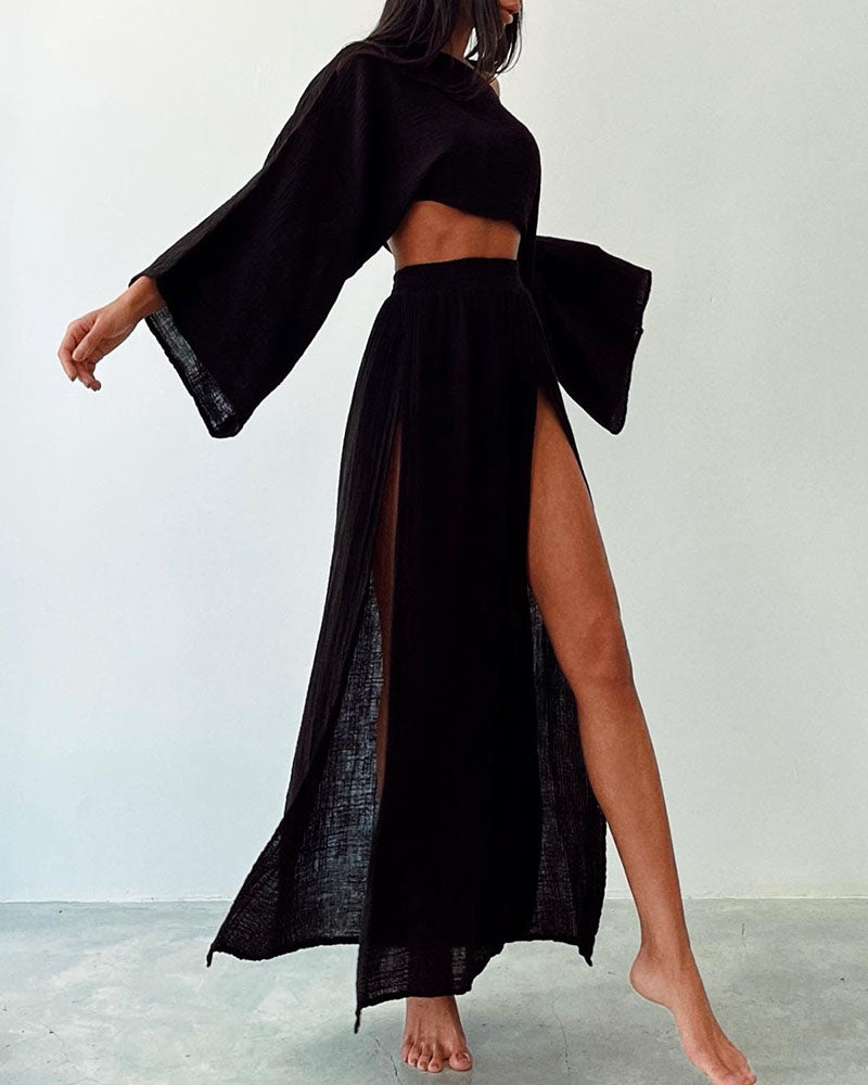 Damen Set mit Crop-Top und Maxirock mit Seitenschlitz