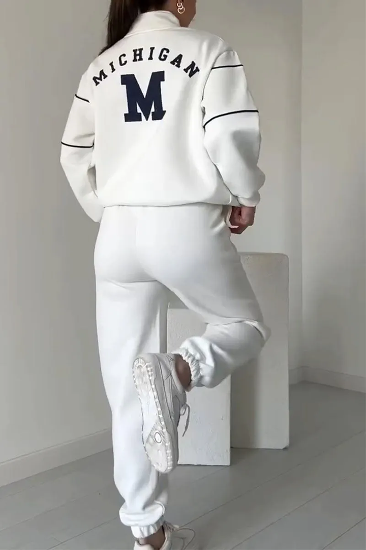 Damen Set mit Halbreißverschluss-Pullover und Jogginghose mit Kontraststreifen