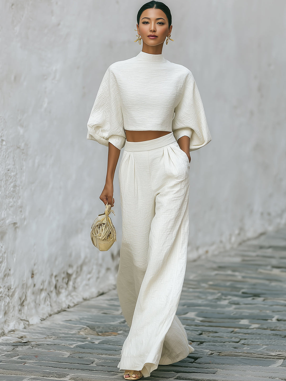 Damen Set mit kurzem Oberteil und Hose mit weitem Bein-Women Set-Alpenkind