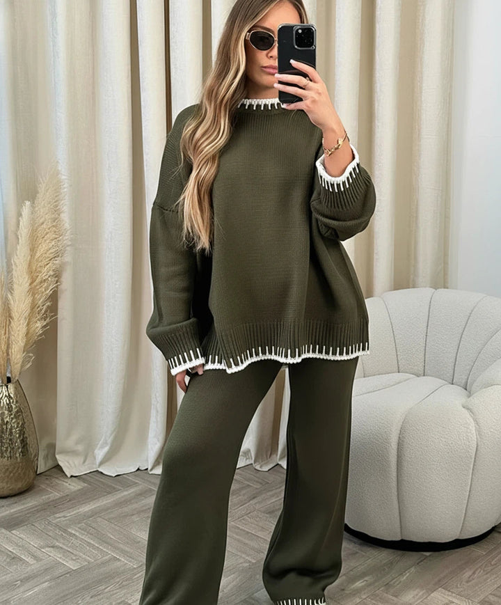 Damen-Set mit Rundhalsausschnitt-Pullover und langer Hose