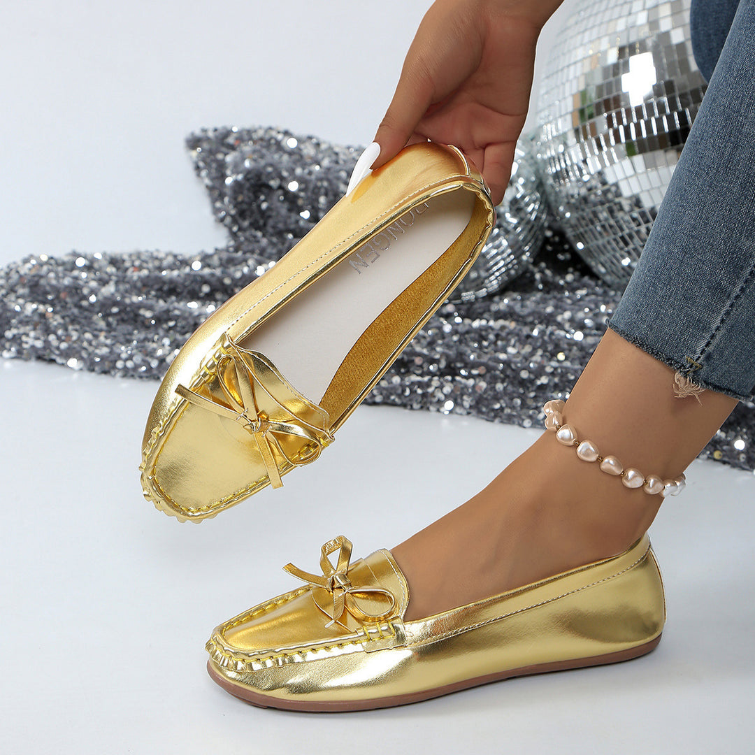 Damen Slipper-Loafer mit Schleifendetail und Genähter Oberfläche-Women Footwear-Alpenkind