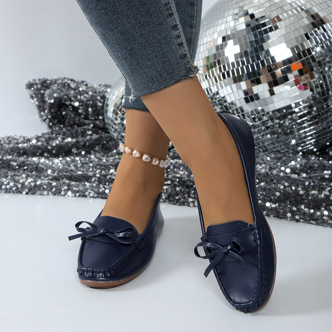 Damen Slipper-Loafer mit Schleifendetail und Genähter Oberfläche-Women Footwear-Alpenkind