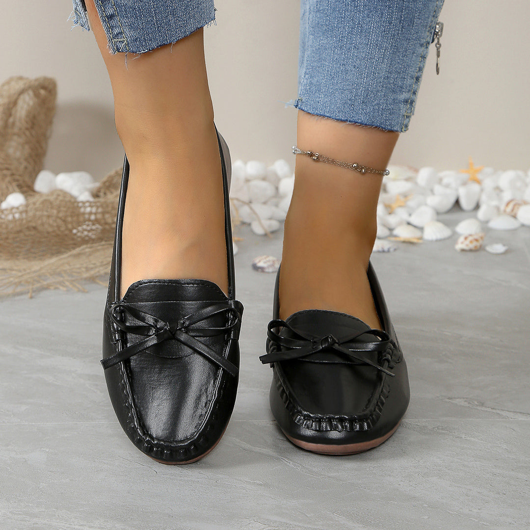 Damen Slipper-Loafer mit Schleifendetail und Genähter Oberfläche-Women Footwear-Alpenkind