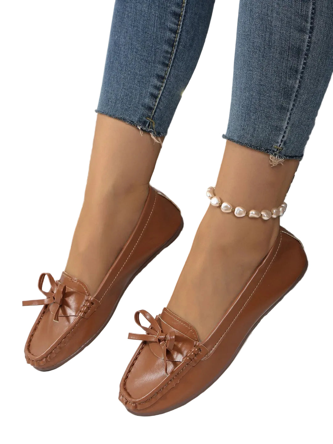 Damen Slipper-Loafer mit Schleifendetail und Genähter Oberfläche-Women Footwear-Alpenkind