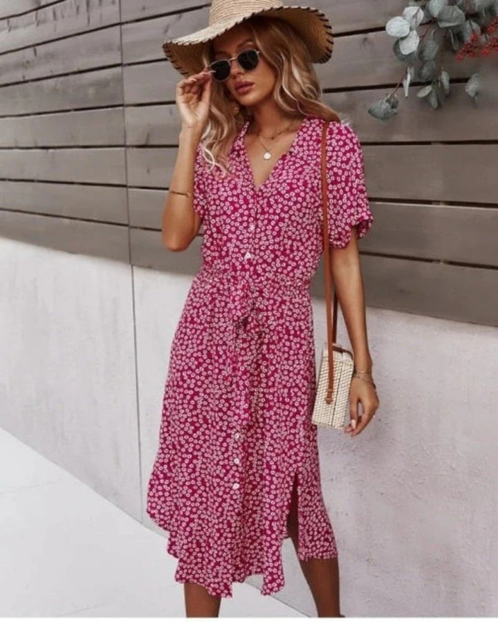 Damen-Sommerkleid mit Blumenmuster | Midi