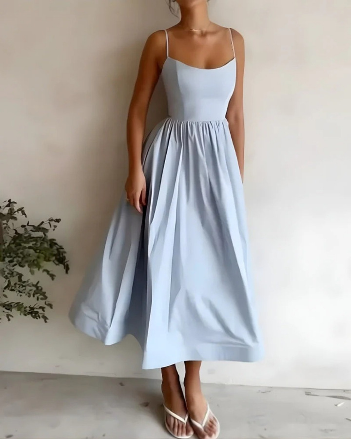 Damen Sommerkleid mit Spaghettiträgern in Midi-Länge | A-Linie