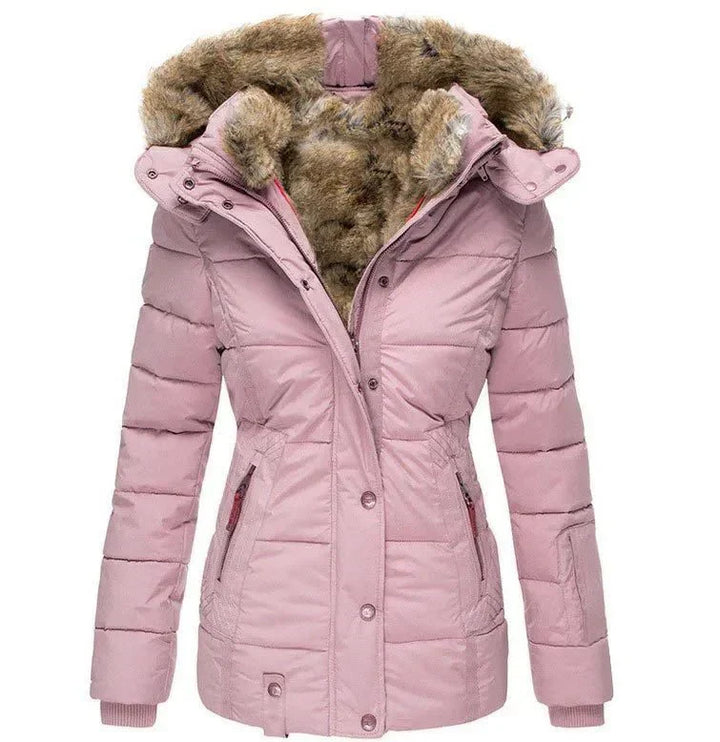 Damen Steppjacke mit Kunstfell-Kapuze und Reißverschluss