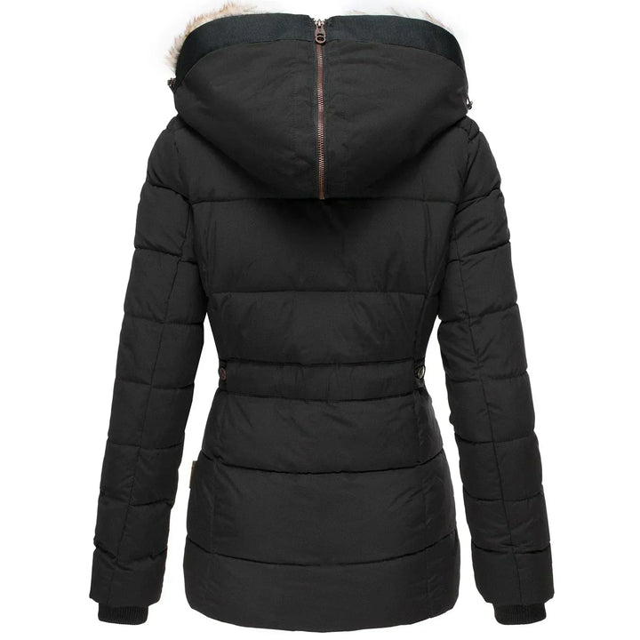 Damen Steppjacke mit Kunstfell-Kapuze und Reißverschluss