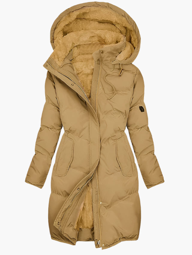 Damen Steppjacke mit Plüsch-Kapuze und Reißverschluss