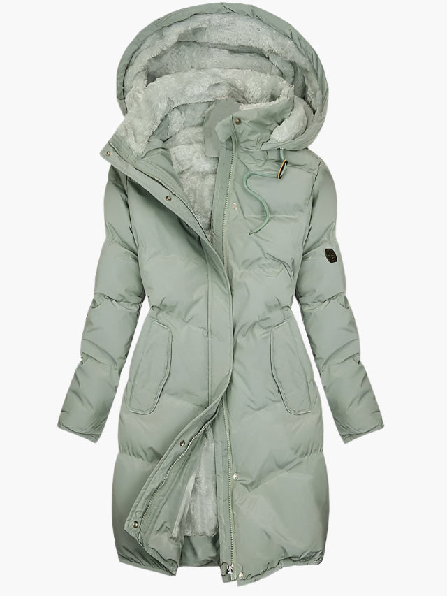 Damen Steppjacke mit Plüsch-Kapuze und Reißverschluss
