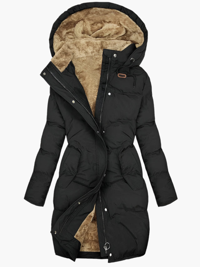 Damen Steppjacke mit Plüsch-Kapuze und Reißverschluss
