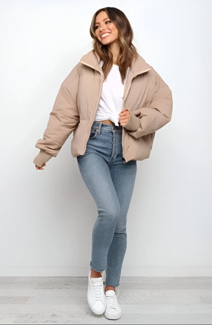 Damen Steppjacke mit Reißverschluss und Stehkragen