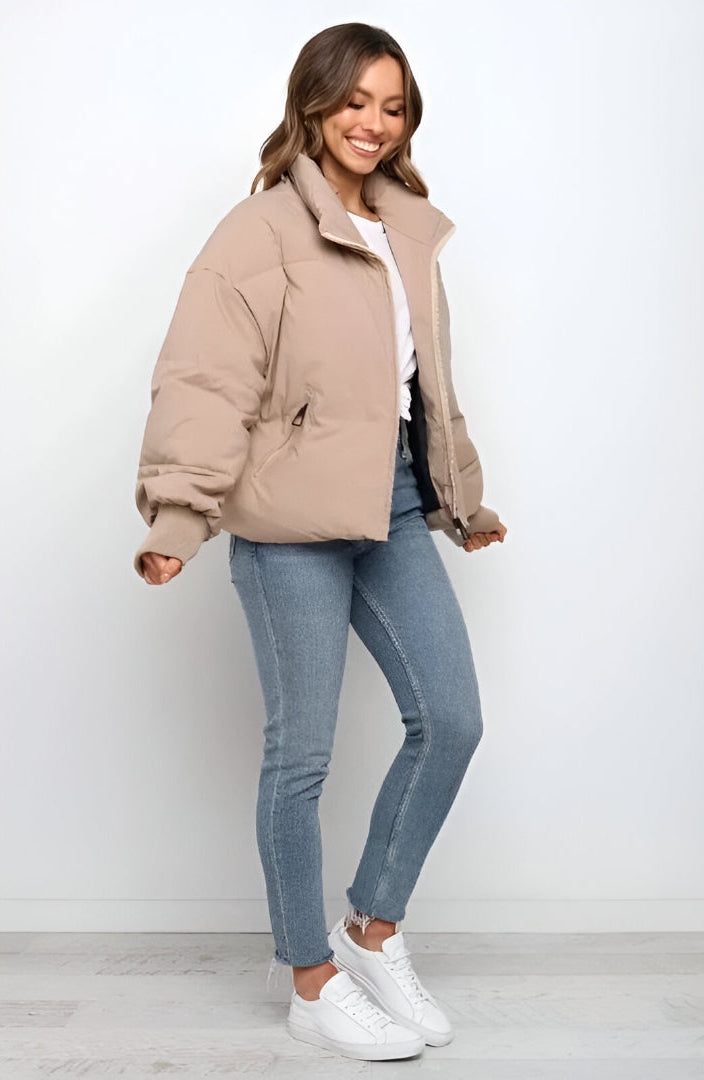 Damen Steppjacke mit Reißverschluss und Stehkragen