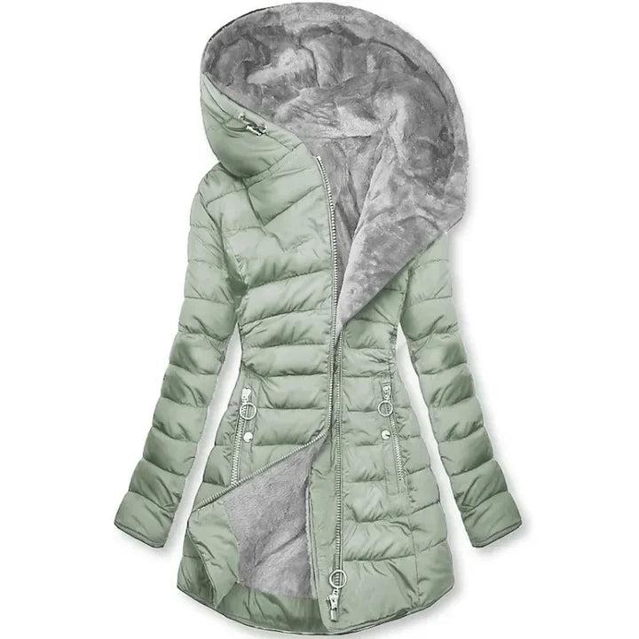 Damen Steppmantel mit Kapuze, Reißverschluss und seitlichen Reißverschlusstaschen-Women Outerwear-Alpenkind