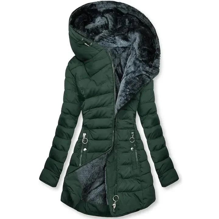 Damen Steppmantel mit Kapuze, Reißverschluss und seitlichen Reißverschlusstaschen-Women Outerwear-Alpenkind