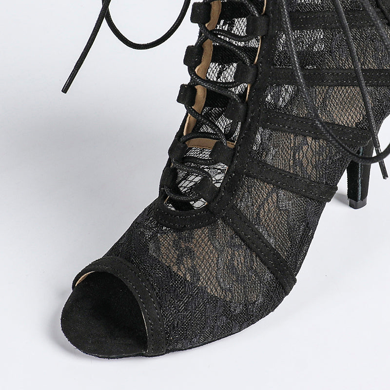 Damen Stiefeletten mit offener Zehenpartie und Schnürverschluss-Women Footwear-Alpenkind