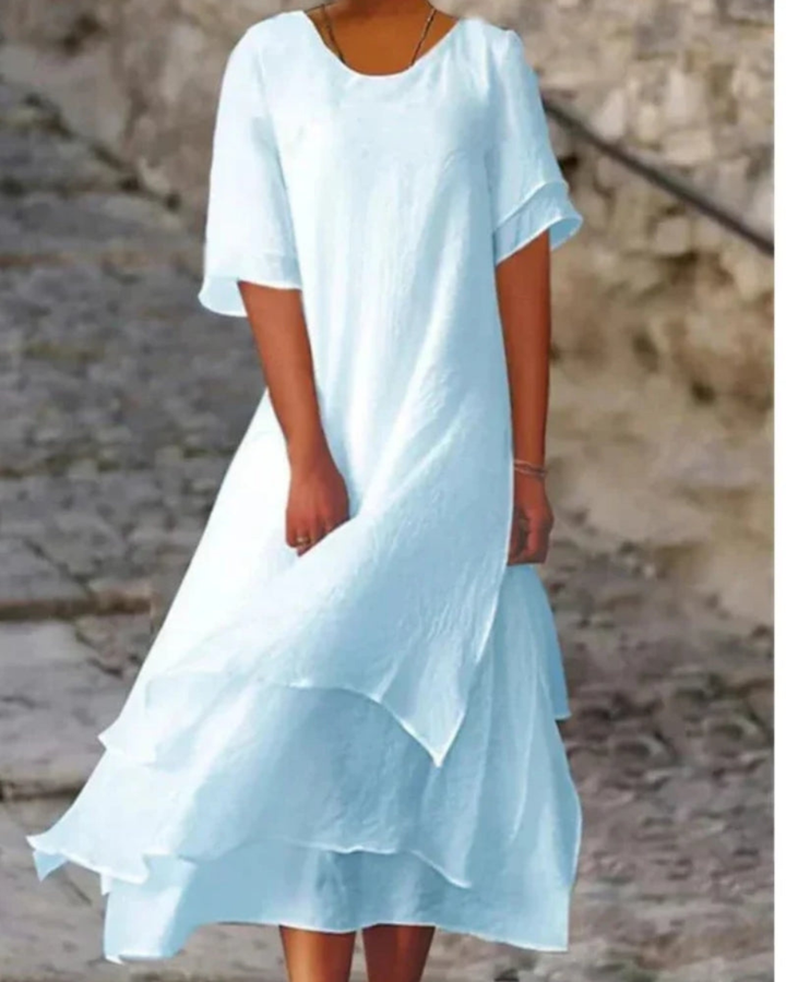 Damen Strand Sommerkleid mit Stufenrock | Midi Kleid