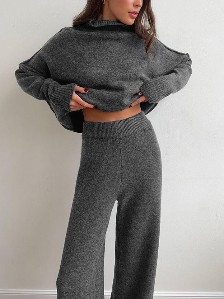 Damen Strick-Set mit Rollkragenpullover und weiter Hose-Women Set-Alpenkind