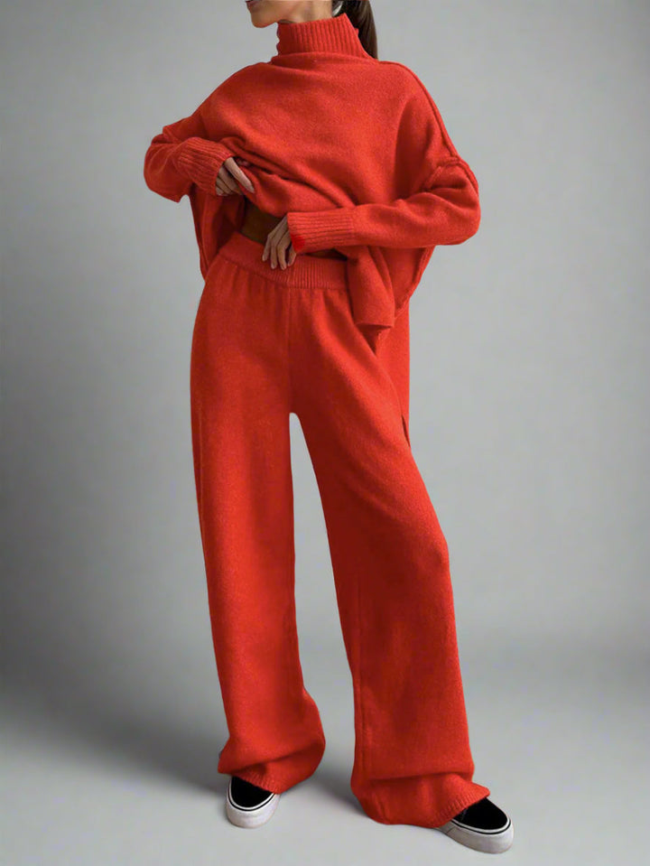 Damen Strick-Set mit Rollkragenpullover und weiter Hose-Women Set-Alpenkind
