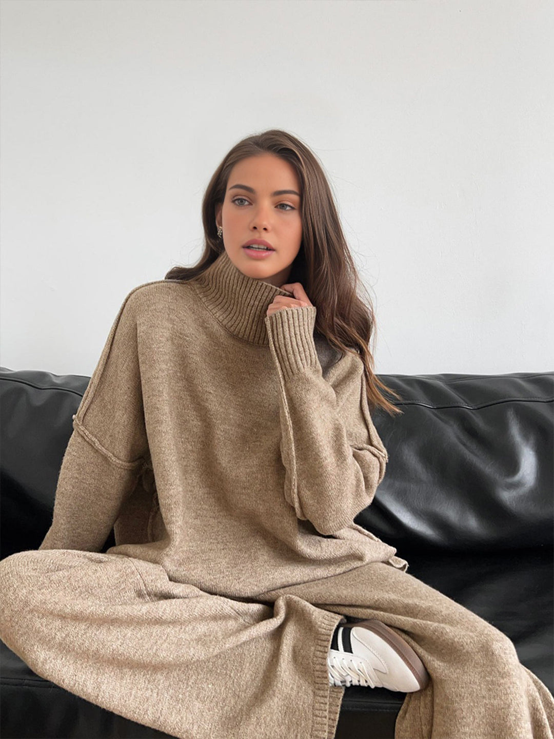 Damen Strick-Set mit Rollkragenpullover und weiter Hose-Women Set-Alpenkind