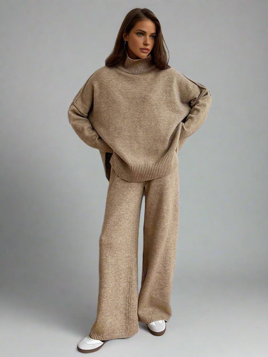Damen Strick-Set mit Rollkragenpullover und weiter Hose-Women Set-Alpenkind
