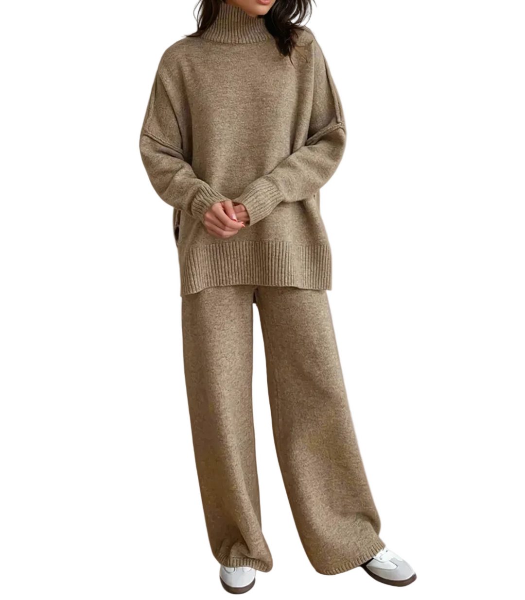 Damen Strick-Set mit Rollkragenpullover und weiter Hose-Women Set-Alpenkind