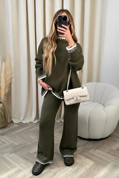 Damen Strick-Zweiteiler mit Langarmoberteil und Hose mit Geradem Bein-Women Set-Alpenkind