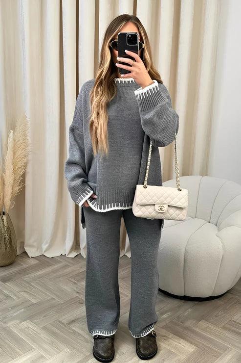 Damen Strick-Zweiteiler mit Langarmoberteil und Hose mit Geradem Bein-Women Set-Alpenkind