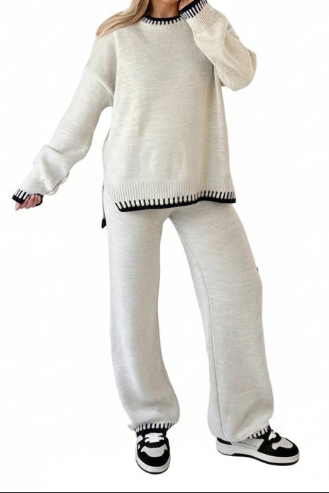 Damen Strick-Zweiteiler mit Langarmoberteil und Hose mit Geradem Bein-Women Set-Alpenkind