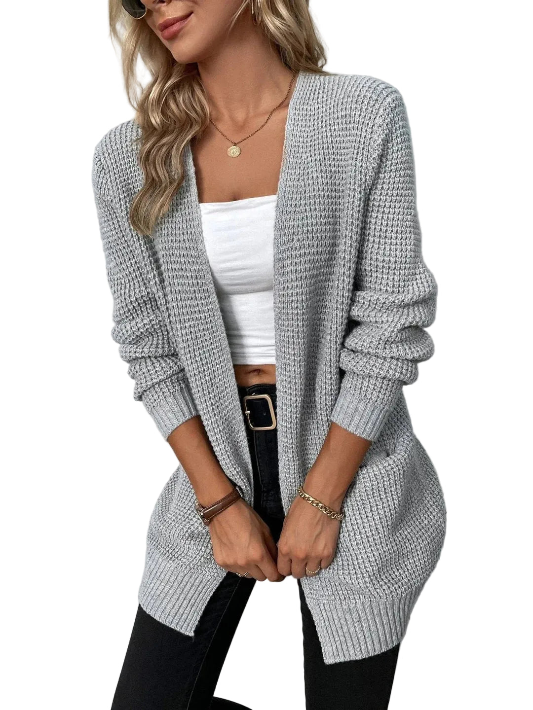Damen Strickjacke mit Offener Vorderseite und Aufgesetzten Taschen-Women cardigans-Alpenkind