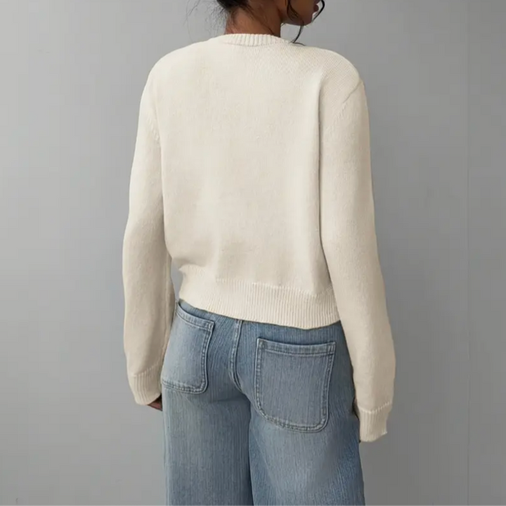 Damen Strickjacke mit Rundausschnitt Durchgehender Knopfleiste Langen Ärmeln mit Rippbündchen auf Taillenlänge