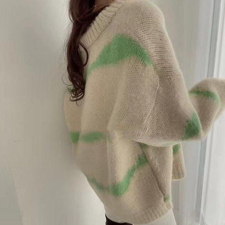 Damen-strickjacke mit v-ausschnitt knopfverschluss und streifen