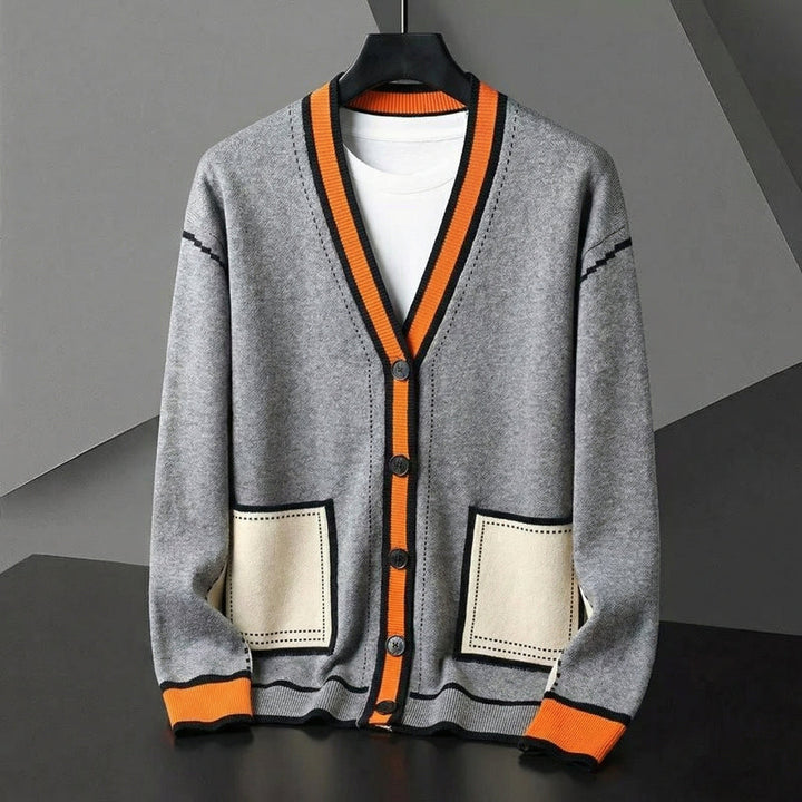 Damen Strickjacke mit V-Ausschnitt und Knopfleiste-Men Cardigans-Alpenkind