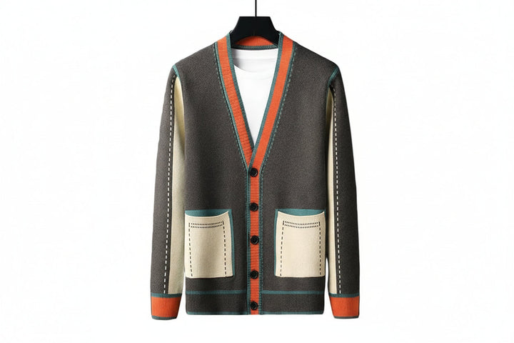 Damen Strickjacke mit V-Ausschnitt und Knopfleiste-Men Cardigans-Alpenkind