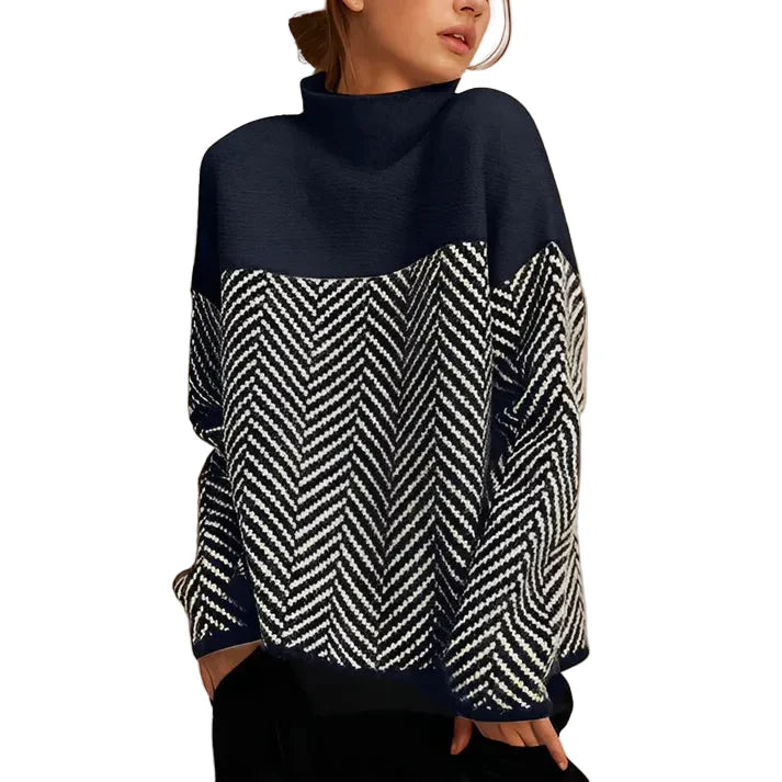 Damen Strickpullover mit Stehkragen und Zickzackmuster-Women Sweaters-Alpenkind