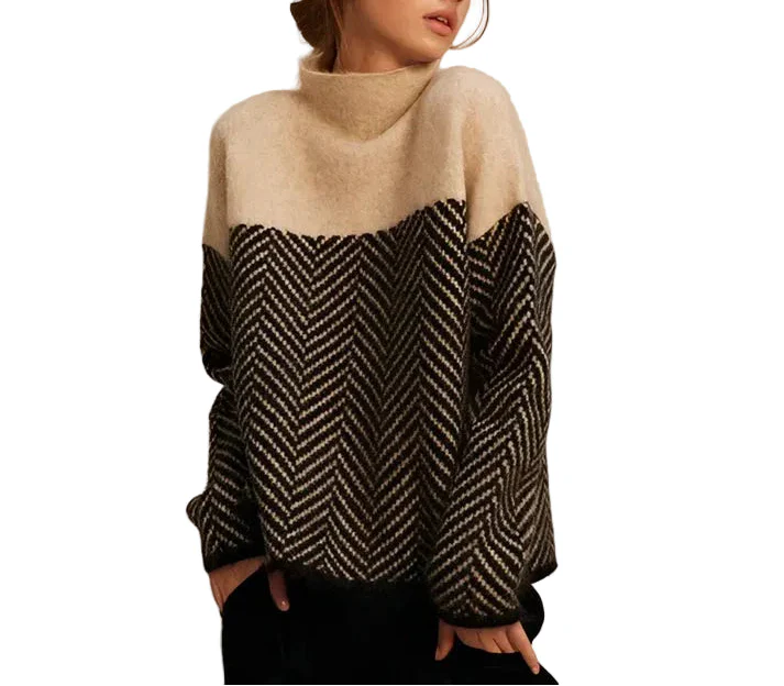 Damen Strickpullover mit Stehkragen und Zickzackmuster-Women Sweaters-Alpenkind