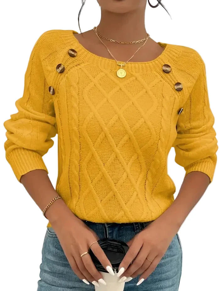Damen Strickpullover mit Zopfmuster und Knopfdetails-Women Sweaters-Alpenkind