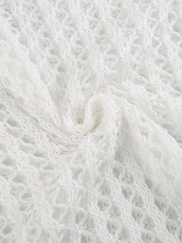 Damen Stricktop mit Lochmuster Weitem Hals Langen Ärmeln und Kurzer Länge